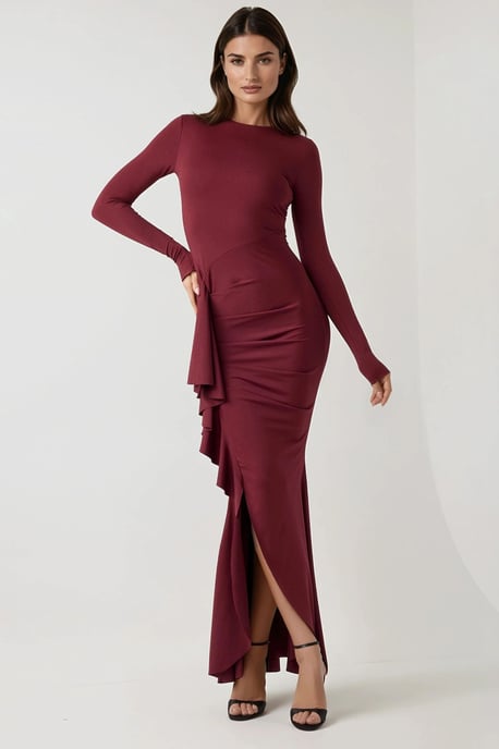 Crew-Neck Bodycon-Maxikleid mit Rüschendetail - Image 6