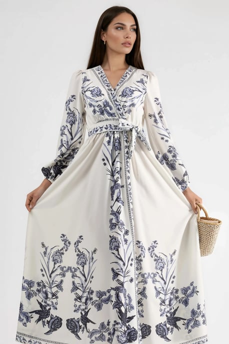 Blumenkleid Maxi mit V-Ausschnitt und Bindedetail - Image 2