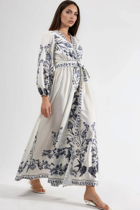Blumenkleid Maxi mit V-Ausschnitt und Bindedetail - Image 3