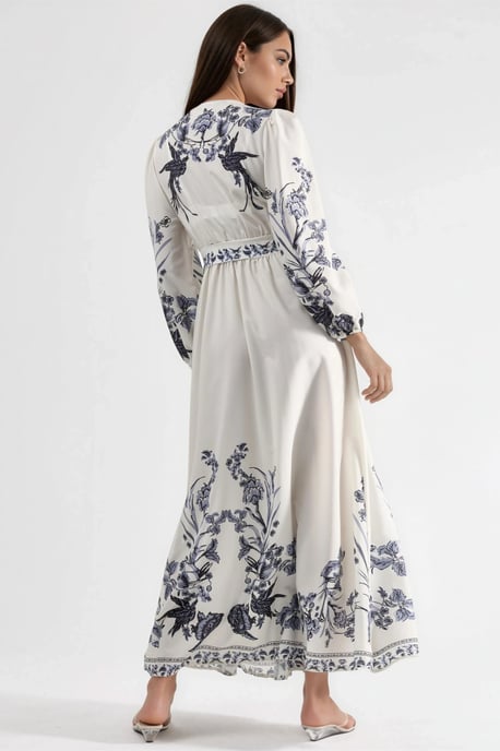 Blumenkleid Maxi mit V-Ausschnitt und Bindedetail - Image 4