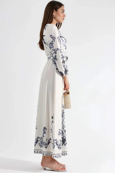 Blumenkleid Maxi mit V-Ausschnitt und Bindedetail - Image 5