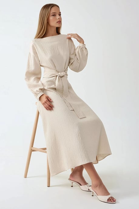 Strukturiertes Maxikleid mit Rundhalsausschnitt - Image 2