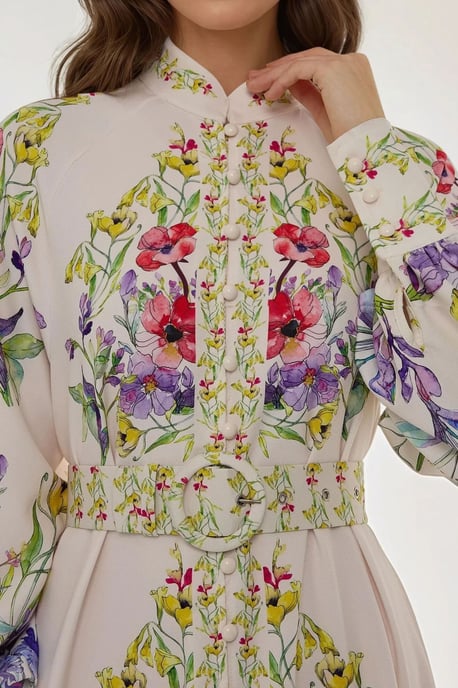 Bedrucktes Maxikleid mit langem Arm und Gürtel - Image 2