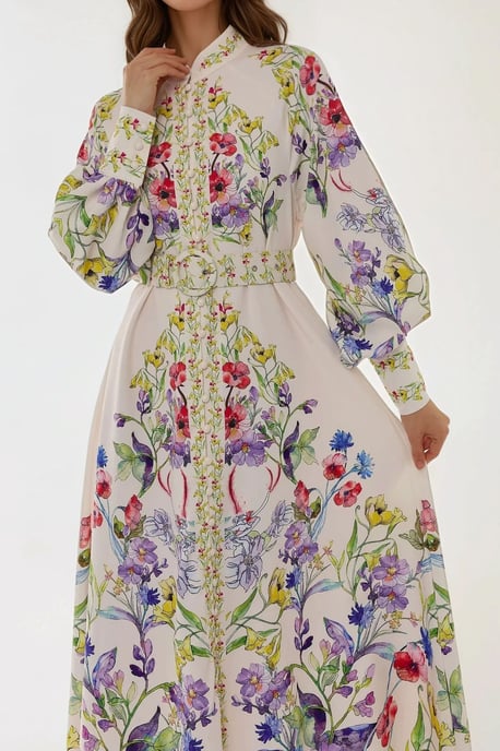 Bedrucktes Maxikleid mit langem Arm und Gürtel - Image 4