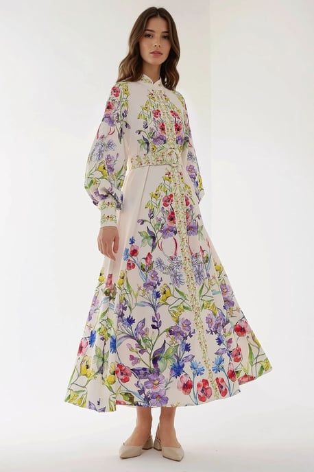 Bedrucktes Maxikleid mit langem Arm und Gürtel - Image 5