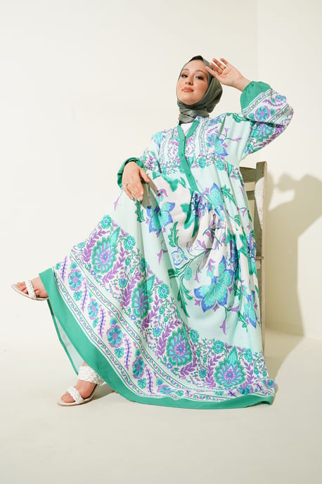 Bedrucktes V-Ausschnitt Maxikleid - Image 3