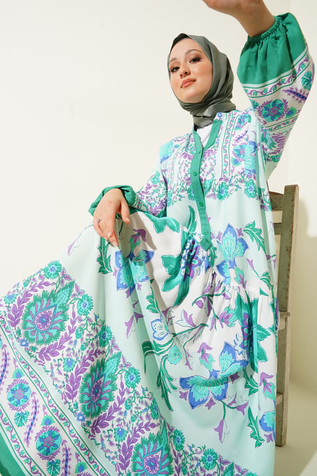 Bedrucktes V-Ausschnitt Maxikleid - Image 4