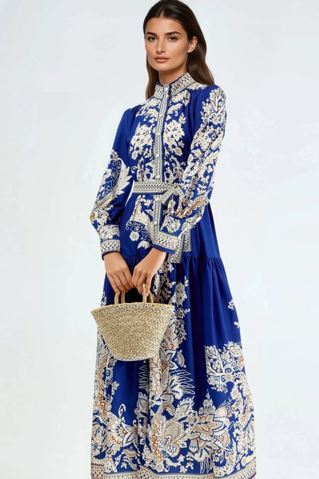 Maxi-Kleid mit Mao-Kragen und Gürtel - Image 5