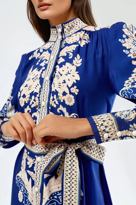 Maxi-Kleid mit Mao-Kragen und Gürtel - Image 6