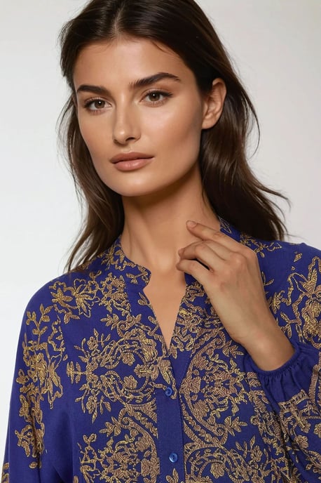 Bedrucktes Viscon Maxi-Kleid mit Hemdkragen - Image 3