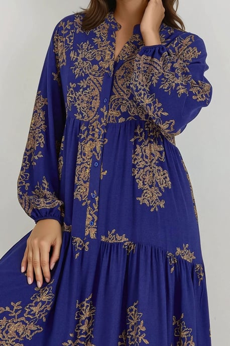 Bedrucktes Viscon Maxi-Kleid mit Hemdkragen - Image 4