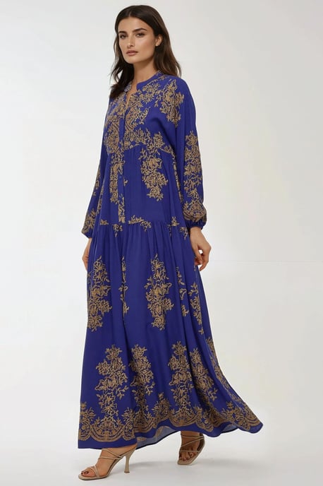 Bedrucktes Viscon Maxi-Kleid mit Hemdkragen - Image 6