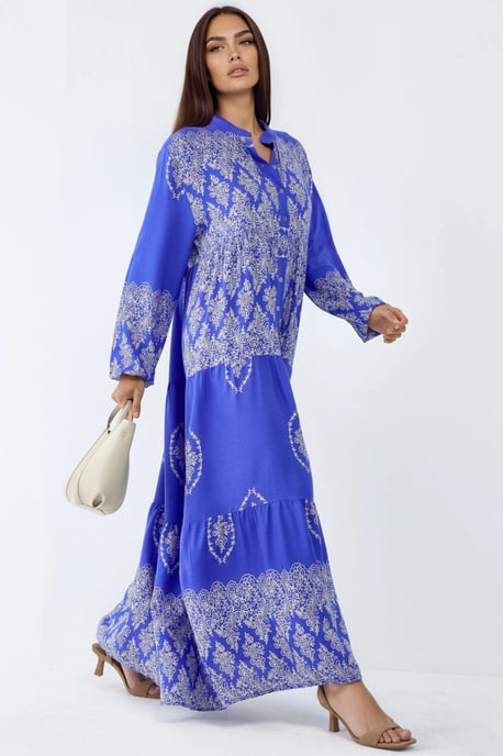 V-Ausschnitt gemustertes Maxikleid mit Knopfleiste - Image 2