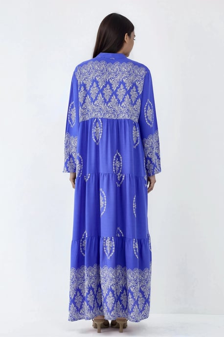 V-Ausschnitt gemustertes Maxikleid mit Knopfleiste - Image 3