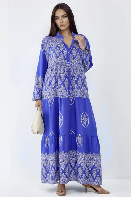 V-Ausschnitt gemustertes Maxikleid mit Knopfleiste - Image 6