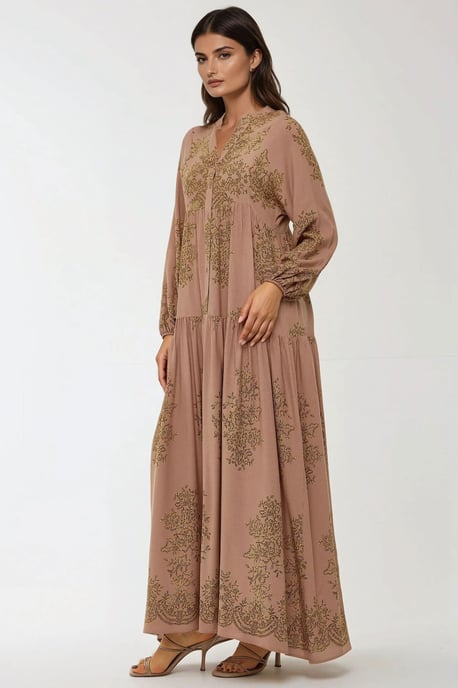 Bedrucktes Viscon Maxi-Kleid mit Hemdkragen - Image 3