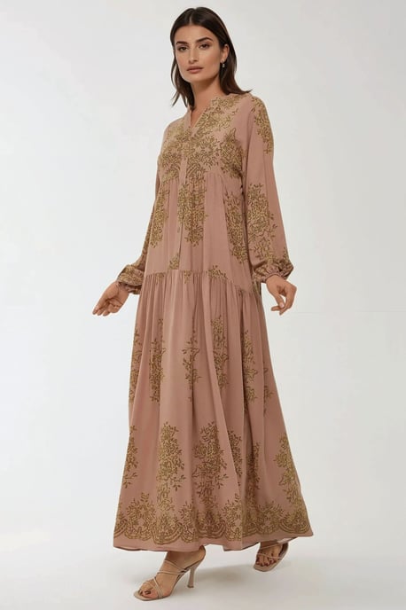 Bedrucktes Viscon Maxi-Kleid mit Hemdkragen - Image 4