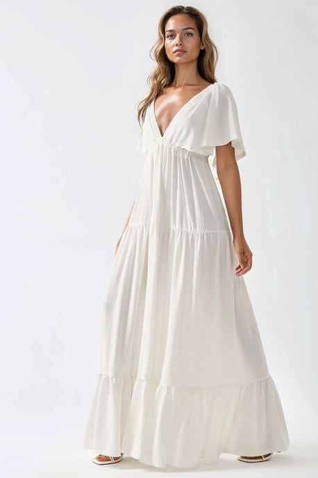 Texturiertes V-Ausschnitt A-Linien Maxikleid - Image 3