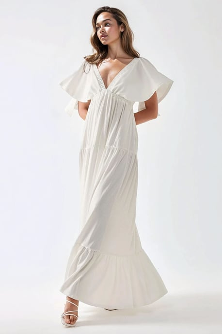 Texturiertes V-Ausschnitt A-Linien Maxikleid - Image 5