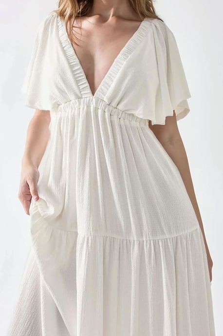 Texturiertes V-Ausschnitt A-Linien Maxikleid - Image 6