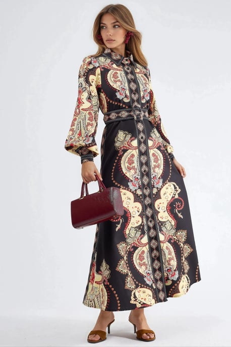 Muster Maxi-Kleid mit Gürtel - Image 1