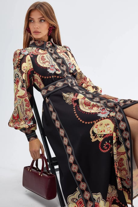 Muster Maxi-Kleid mit Gürtel - Image 2