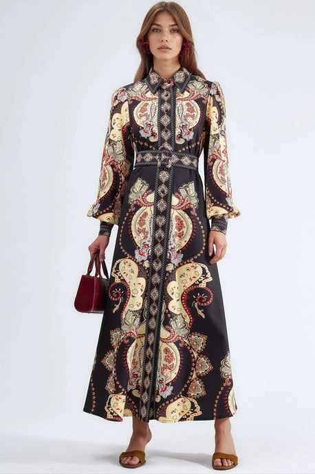 Muster Maxi-Kleid mit Gürtel - Image 3