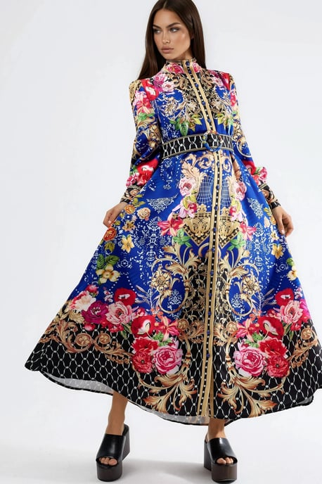 Blumenmuster Maxi-Kleid mit Gürtel - Image 1