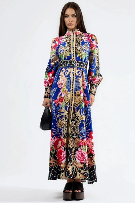 Blumenmuster Maxi-Kleid mit Gürtel - Image 2