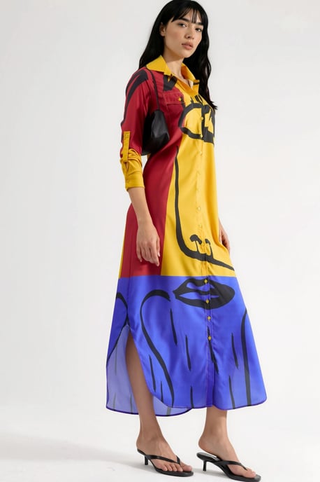 Abstraktes Druck-Maxikleid mit Knopfverschluss - Image 2