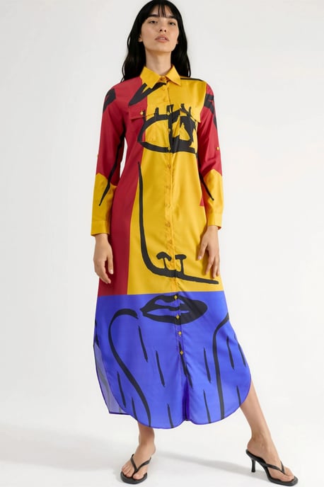 Abstraktes Druck-Maxikleid mit Knopfverschluss - Image 5