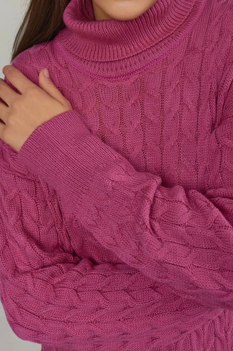 Langarm-Turtleneck-Haarflechter-Strickkleid - Image 4