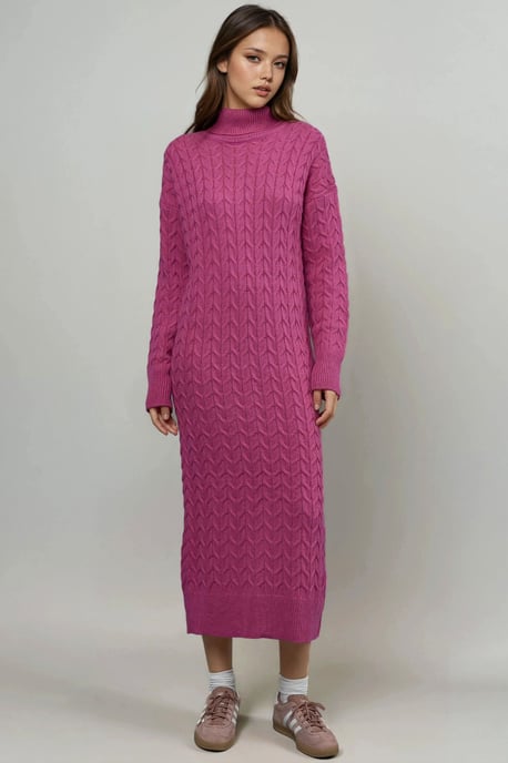 Langarm-Turtleneck-Haarflechter-Strickkleid - Image 5