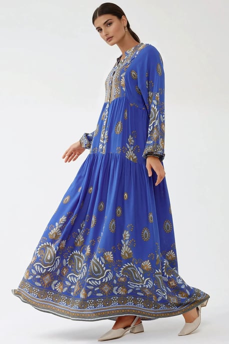 Bedrucktes Langarm-Viskose-Maxi-Kleid - Image 3