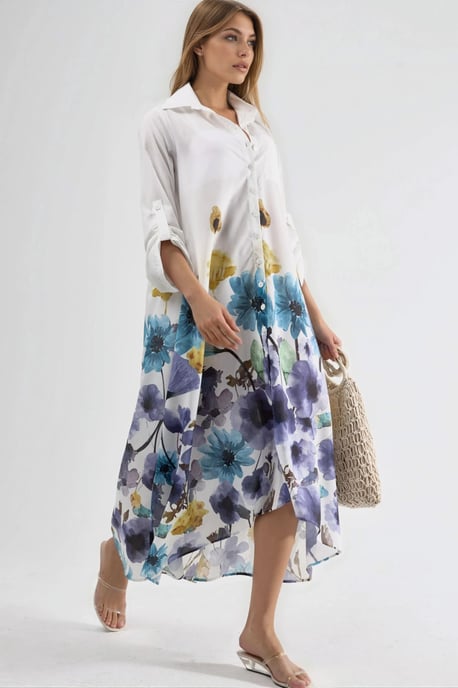 Blumen-Maxi-Kleid mit Hemdkragen und Knopfleiste - Image 2