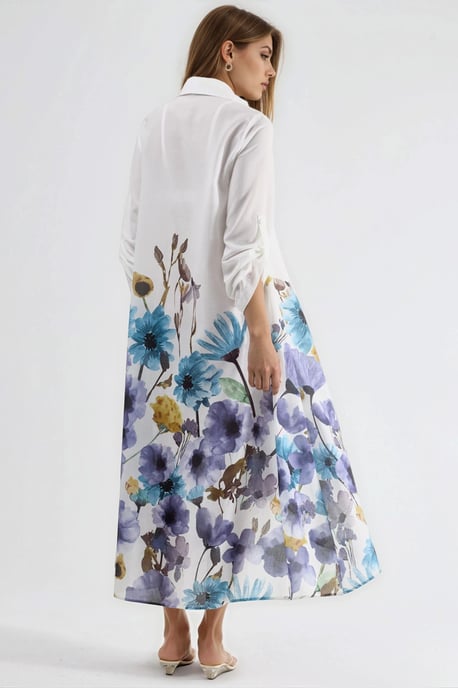 Blumen-Maxi-Kleid mit Hemdkragen und Knopfleiste - Image 3
