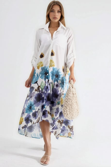 Blumen-Maxi-Kleid mit Hemdkragen und Knopfleiste - Image 6