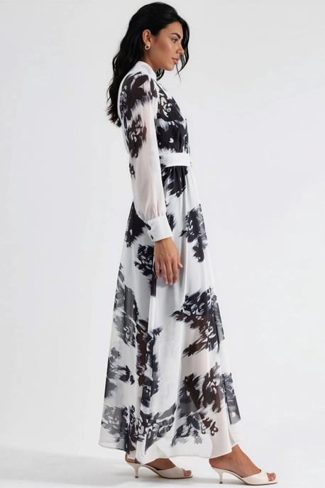 Floral Maxi-Kleid mit Knopfverschluss und Bindeband-Detail - Image 2