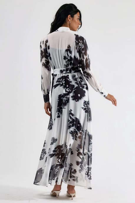 Floral Maxi-Kleid mit Knopfverschluss und Bindeband-Detail - Image 3