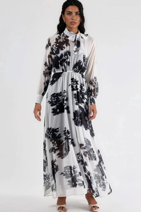 Floral Maxi-Kleid mit Knopfverschluss und Bindeband-Detail - Image 6