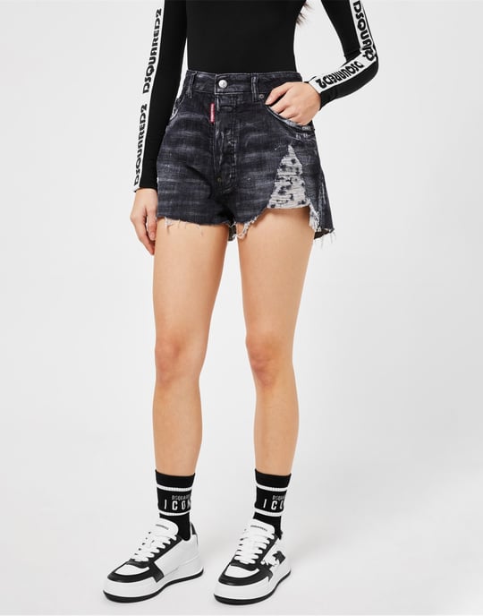Raw-Cut Baggy Denim Shorts - Image 4