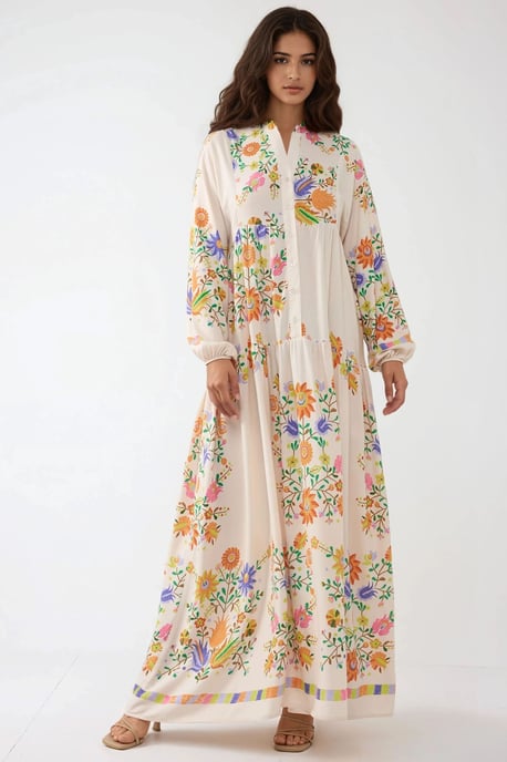 Gedrucktes V-Ausschnitt-Maxikleid mit Knopfdetail - Image 6