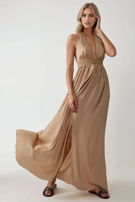V-Ausschnitt A-Linie Maxi-Kleid - Image 1