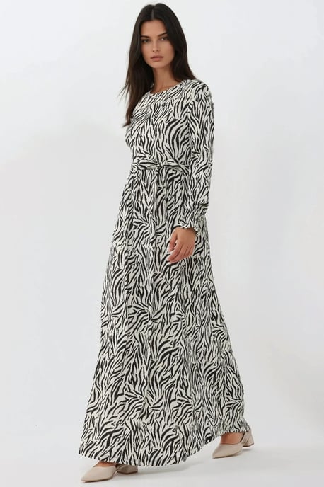 Bedrucktes Maxikleid mit Rundhalsausschnitt und Gürtel - Image 1