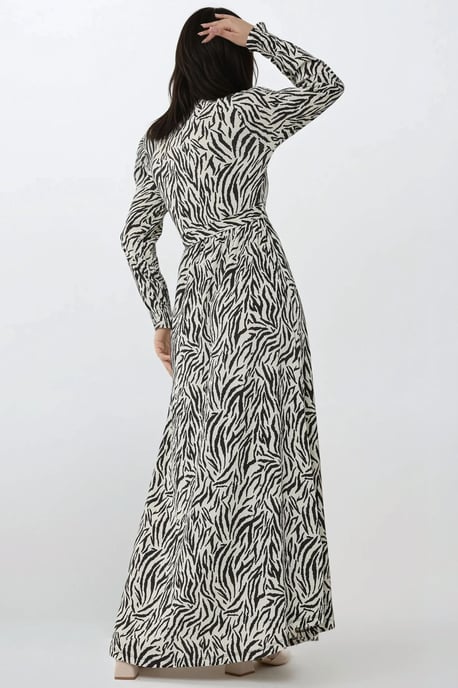 Bedrucktes Maxikleid mit Rundhalsausschnitt und Gürtel - Image 3