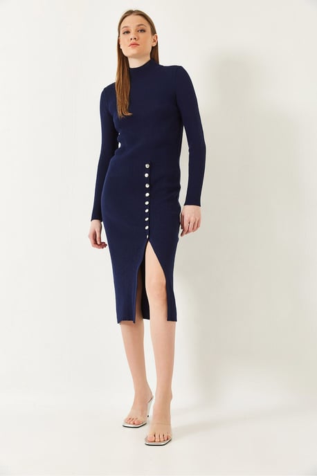 Rippstrick-Turtleneck-Midi-Strickkleid - Image 2