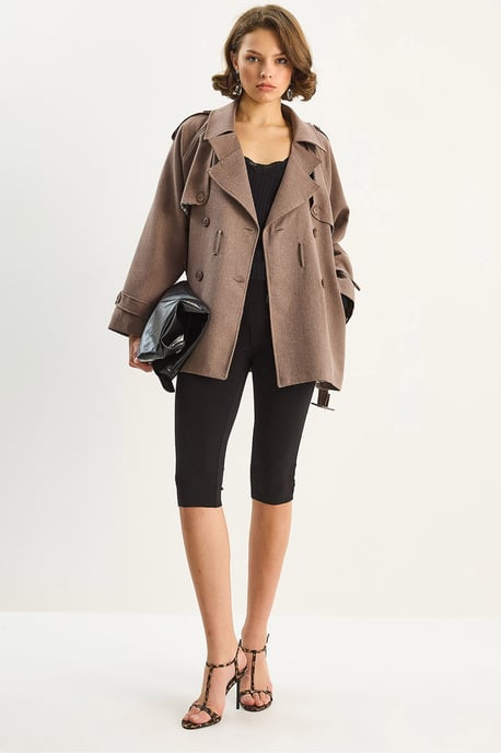 Baumwollmischung Midi-Trenchcoat mit Knopfverschluss - Image 1