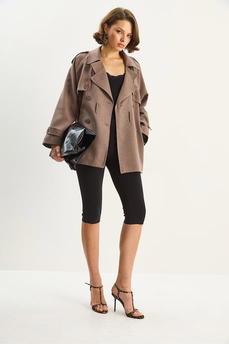 Baumwollmischung Midi-Trenchcoat mit Knopfverschluss - Image 2