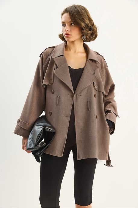 Baumwollmischung Midi-Trenchcoat mit Knopfverschluss - Image 3