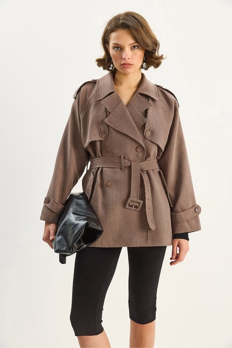 Baumwollmischung Midi-Trenchcoat mit Knopfverschluss - Image 5